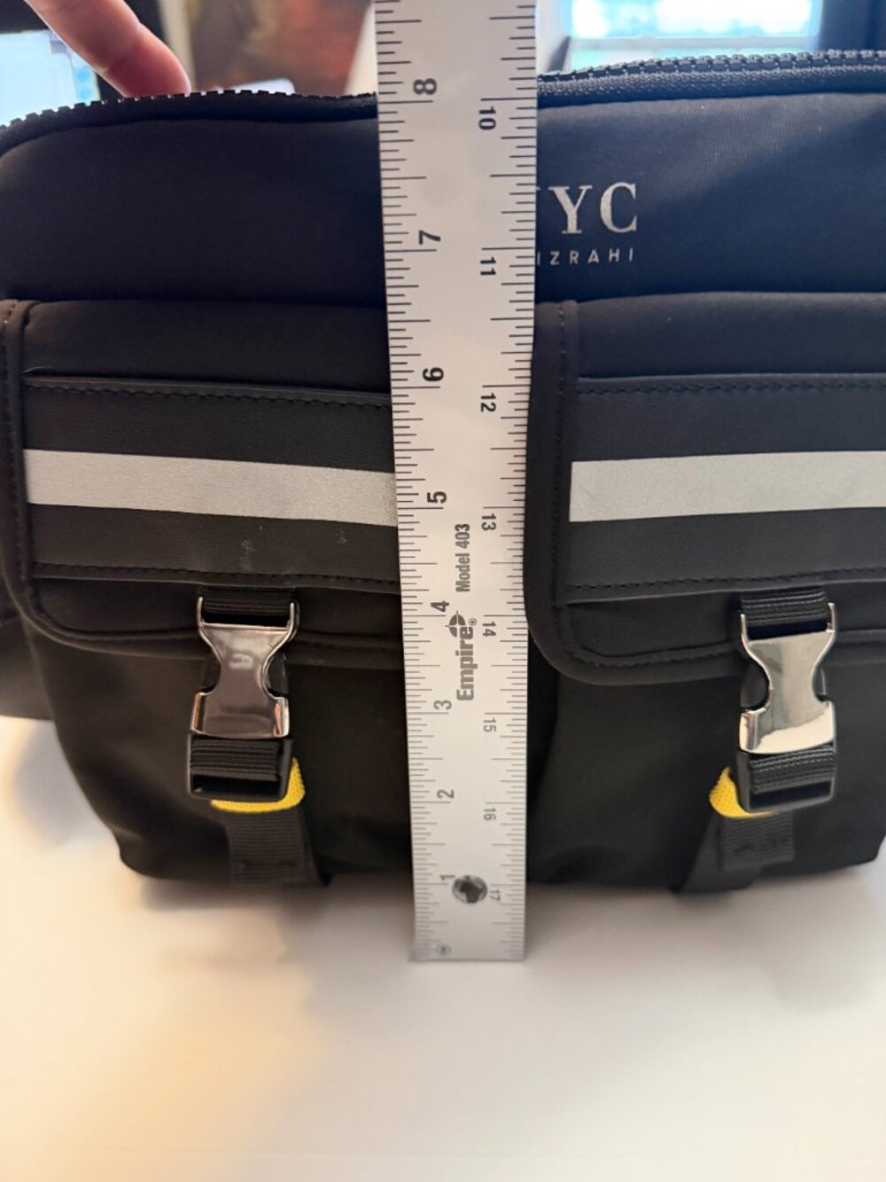 IMNYC Isaac Mizrahi Black Nylon Utility Crossbody Bag - Reflective Silver Stripe - Picture 6 of 8